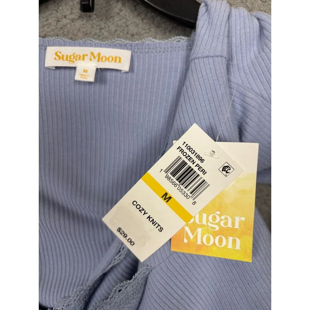 Sugar Moon Women's Juniors' Rib-Knit Surplice Top Blue Size Medium NWT's